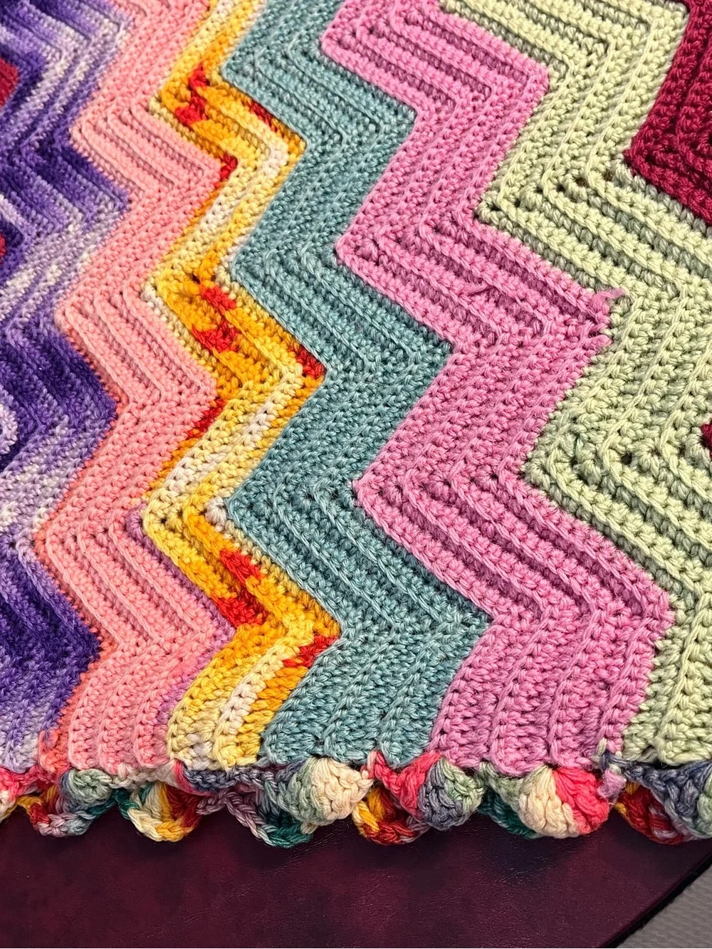Vintage Crochet Chevron Afghan Throw Blanket Pastel Ripple 76”x38”